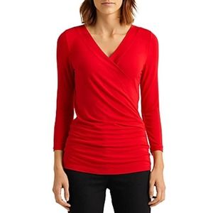 NWT LAUREN Ralph Lauren Womens Wrap-Style Jersey Top Long Sleeve Size S Red